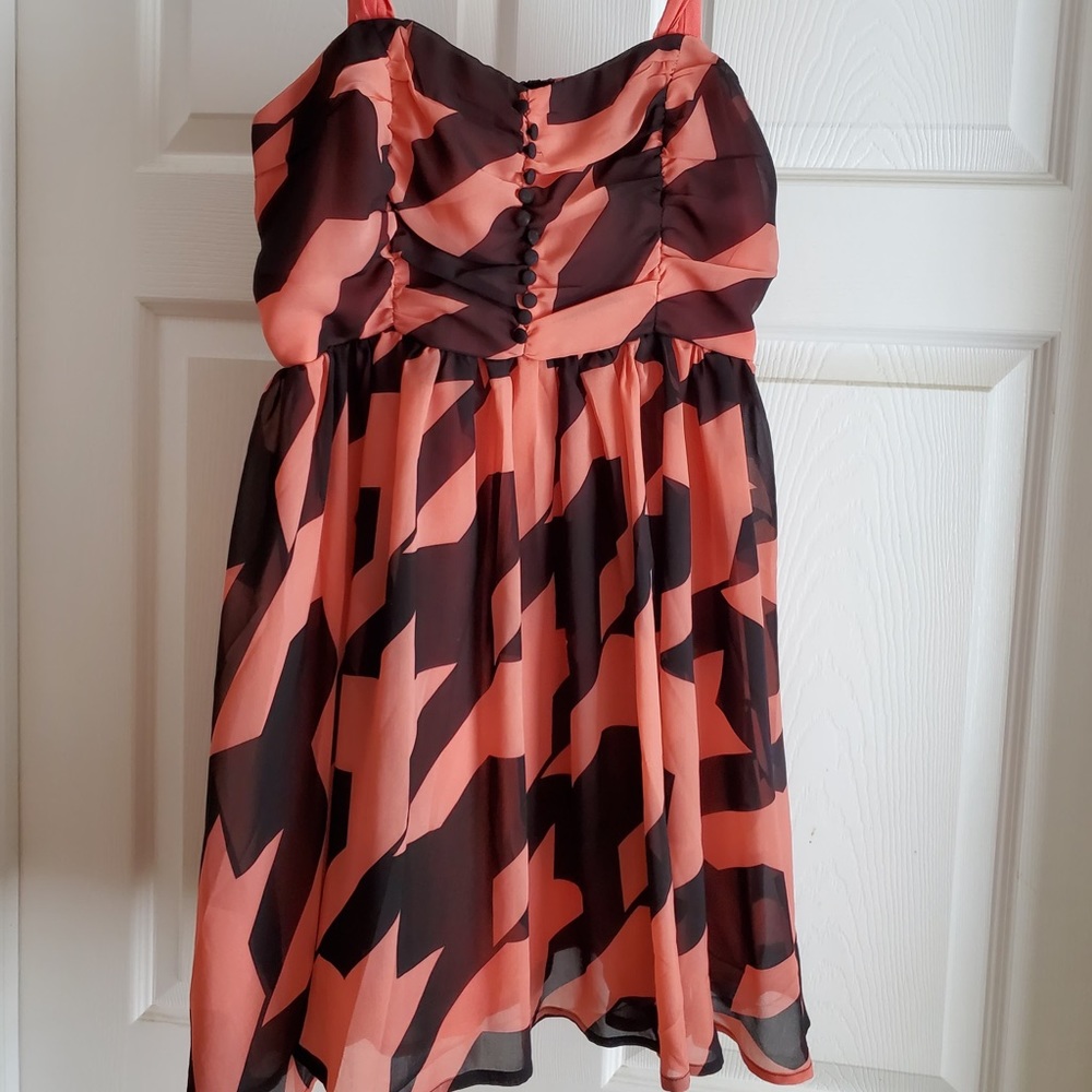 Coral and black skater dress